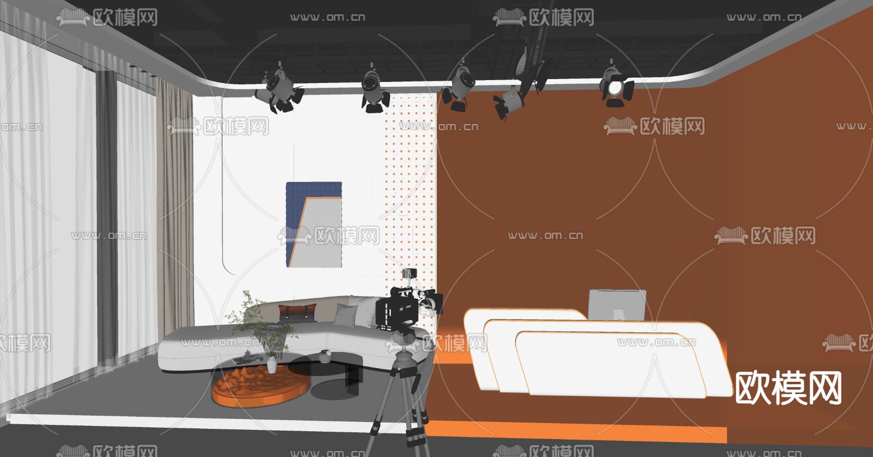 现代直播间su模型下载（渲染图2）