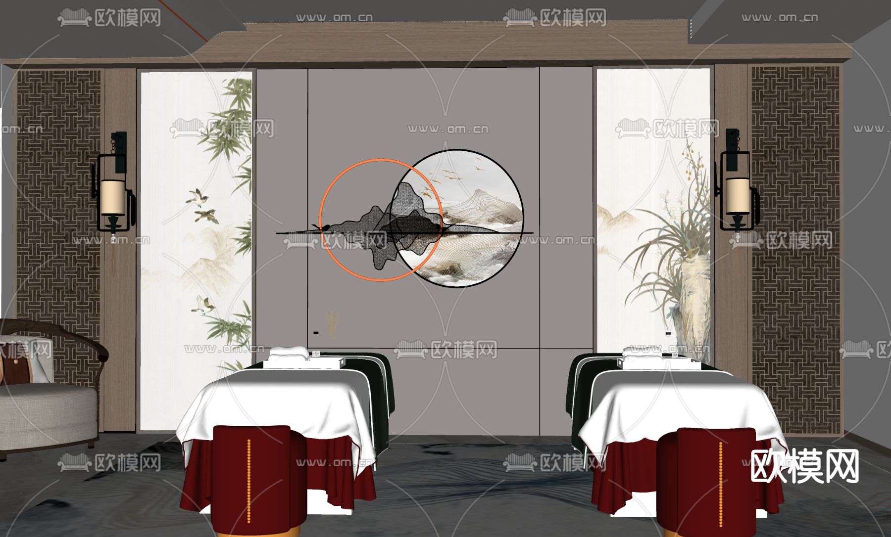 新中式美容护理间su模型下载（渲染图2）