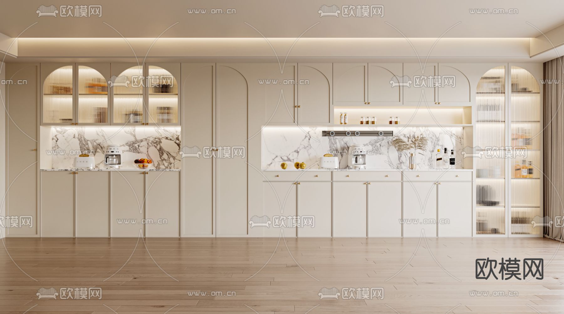奶油风酒柜su模型下载（渲染图1）