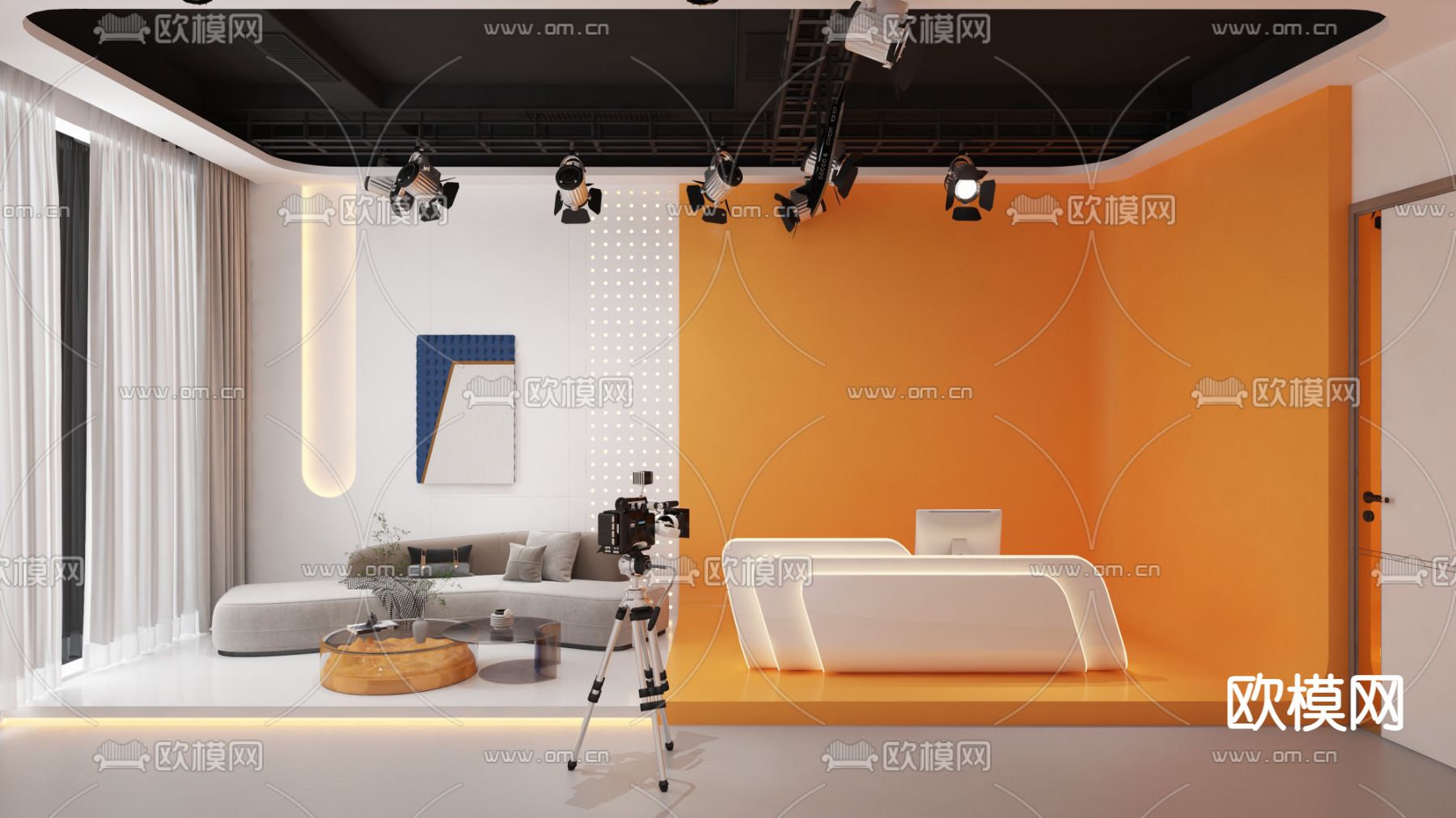 现代直播间su模型下载（渲染图1）