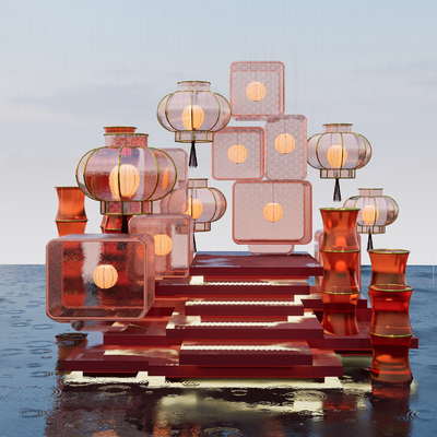 新中式灯笼美陈su模型