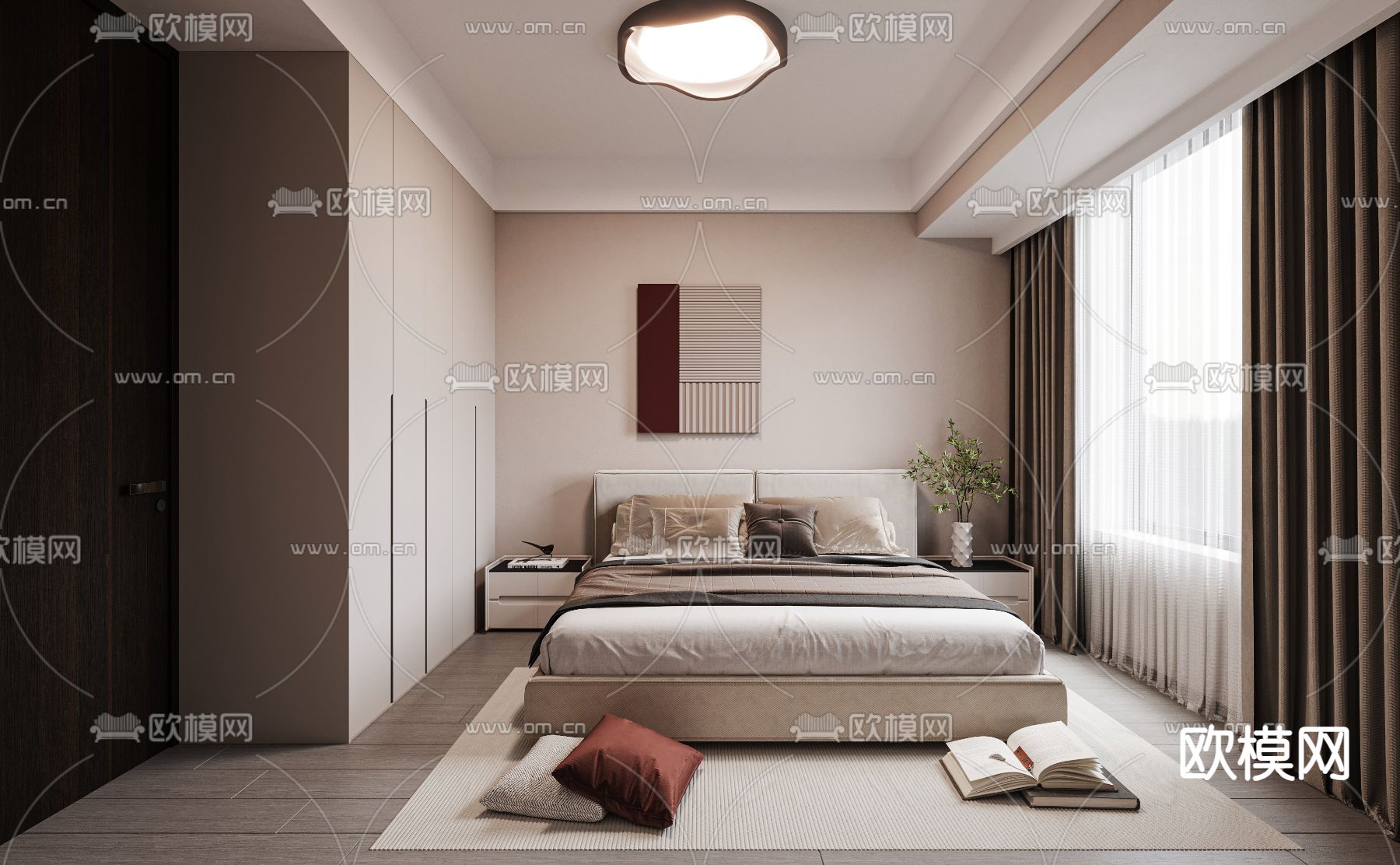 现代卧室 主人房3d模型下载（渲染图2）