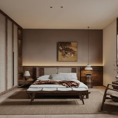  侘寂风民宿卧室su模型 