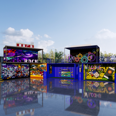 工业风集装箱 咖啡店su模型