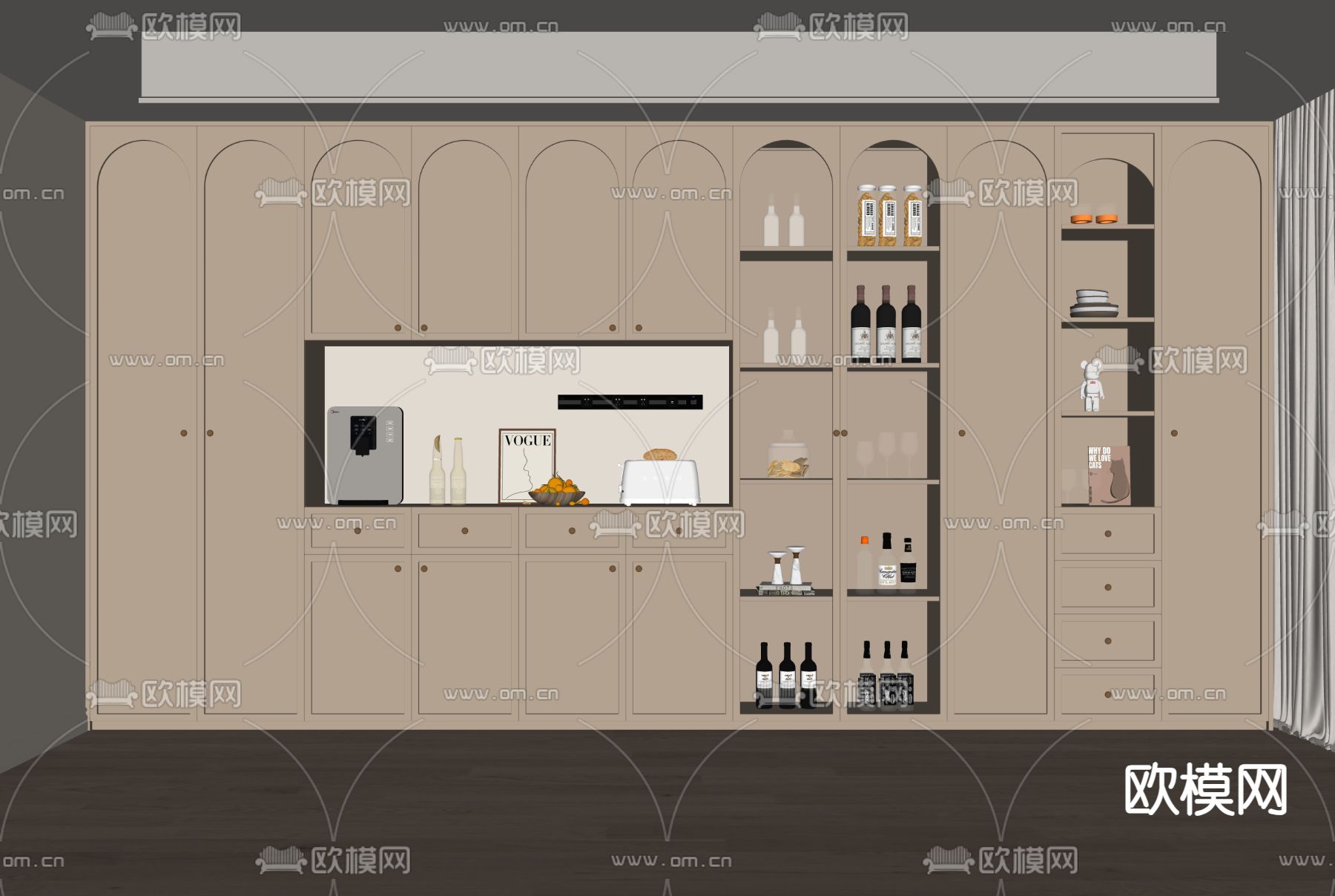 奶油风酒柜su模型下载（渲染图2）