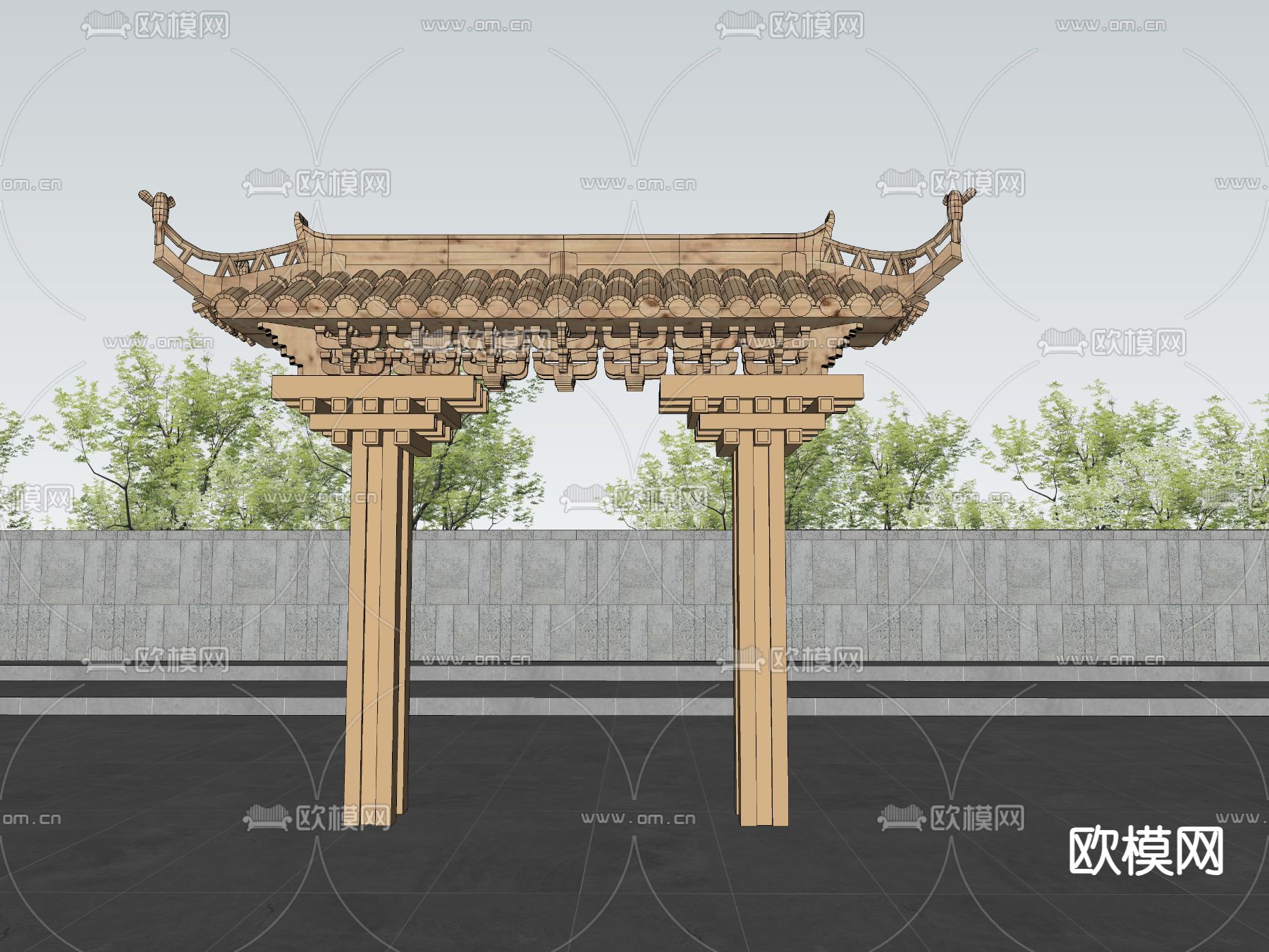 中式牌坊 牌楼 斗拱su模型