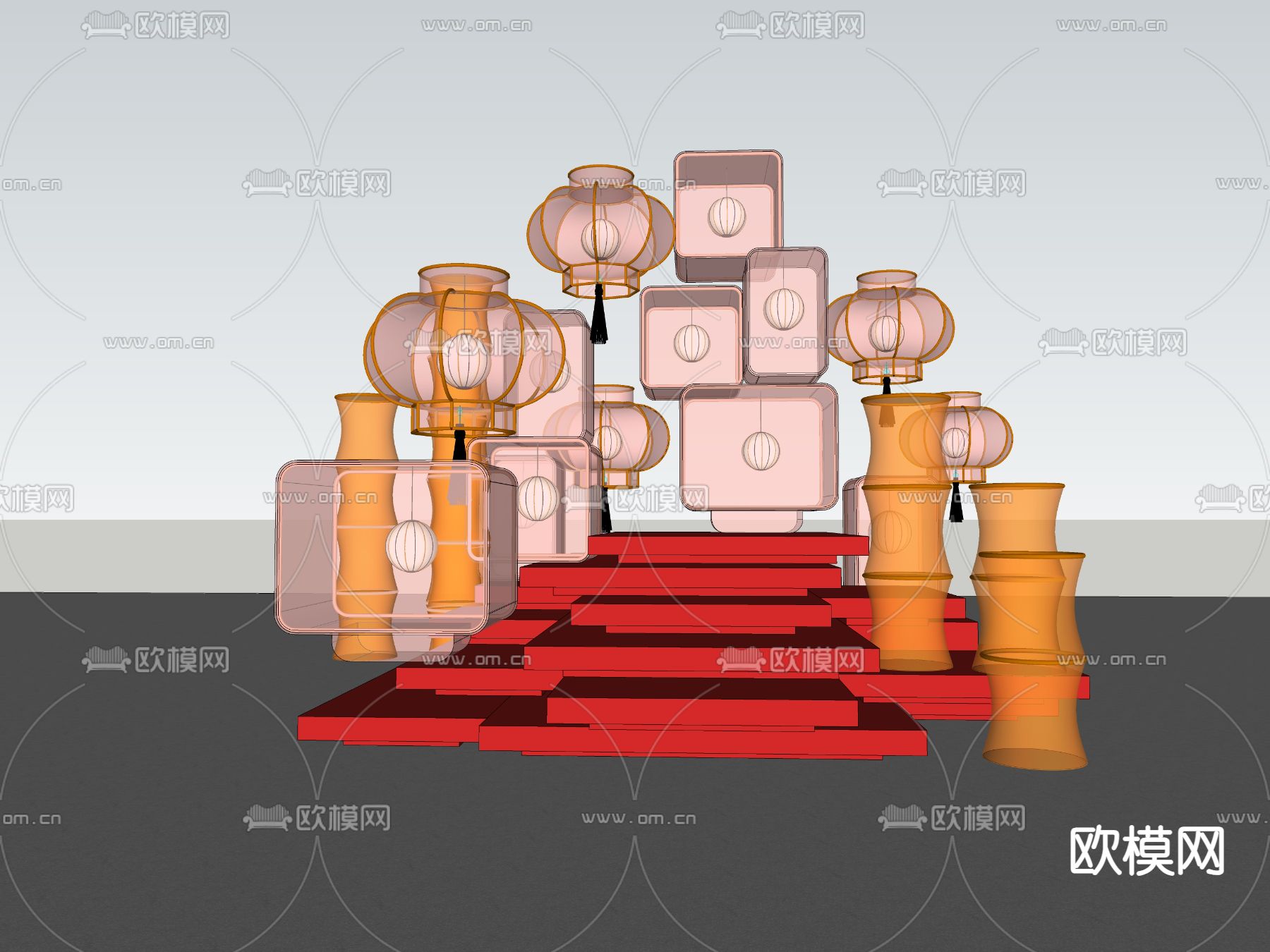 新中式灯笼美陈su模型