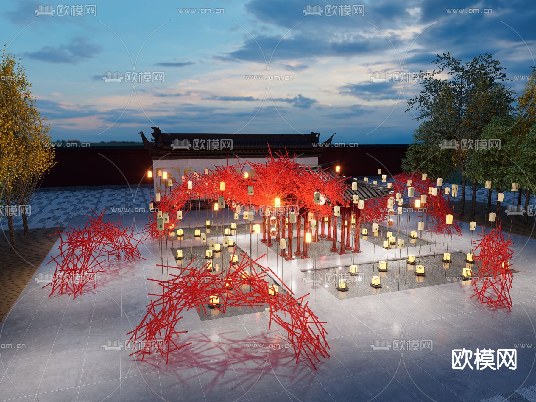 中式户外小品su模型