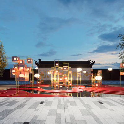 新中式户外小品su模型