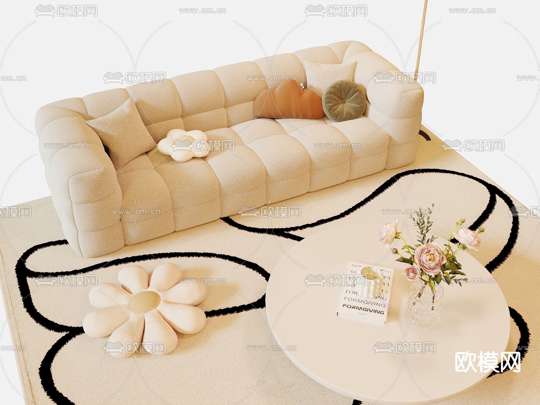 奶油风沙发 软体沙发3d模型下载