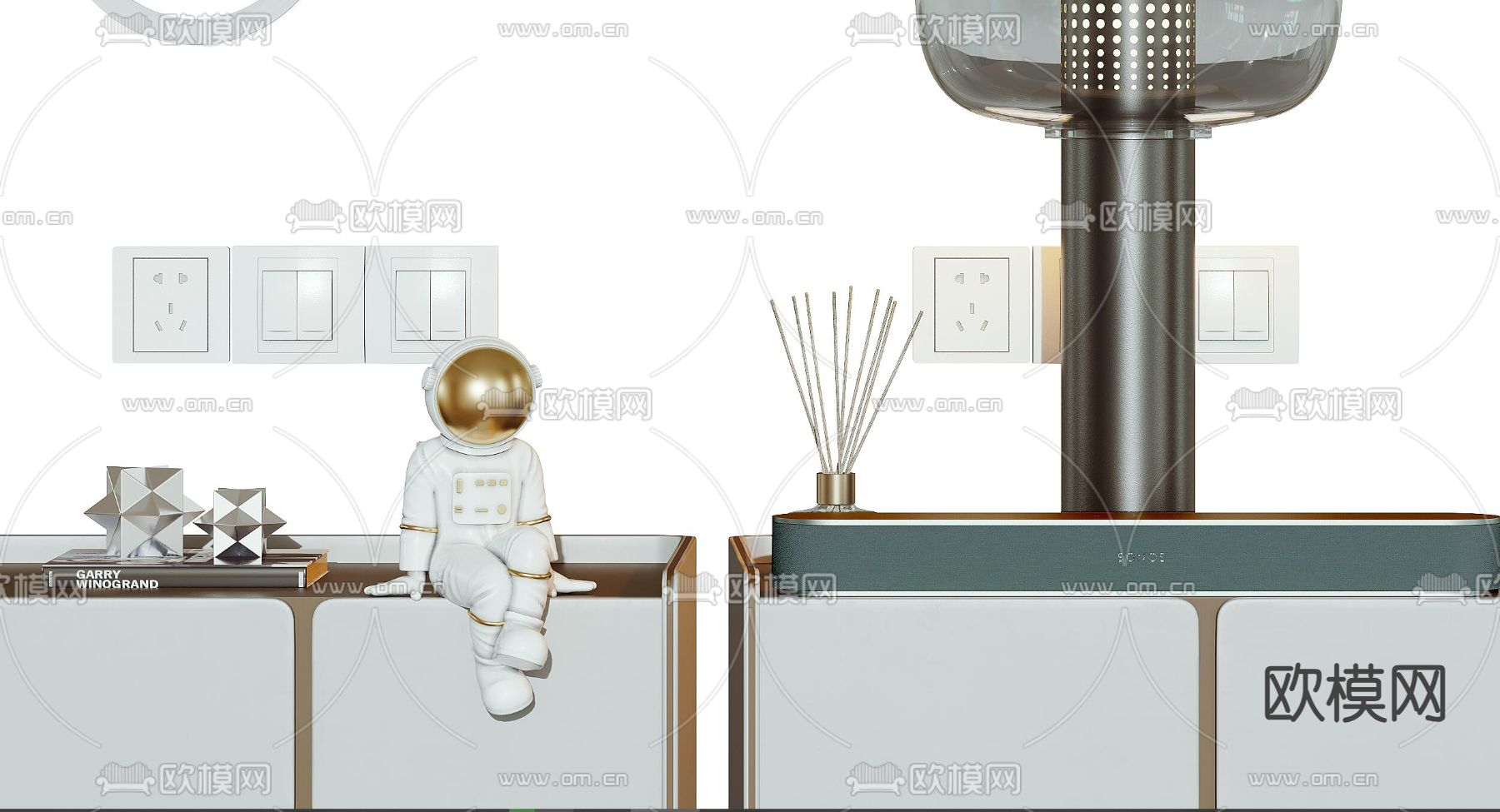 现代床头柜3d模型下载（渲染图3）