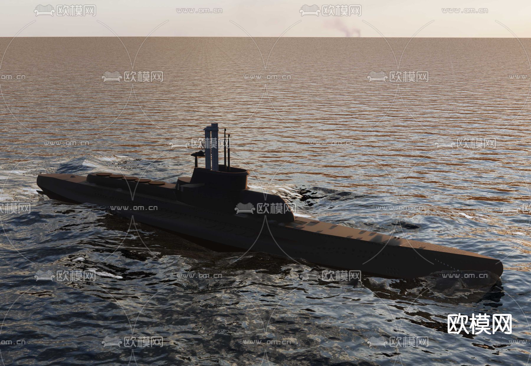 柴电潜艇su模型下载（渲染图2）