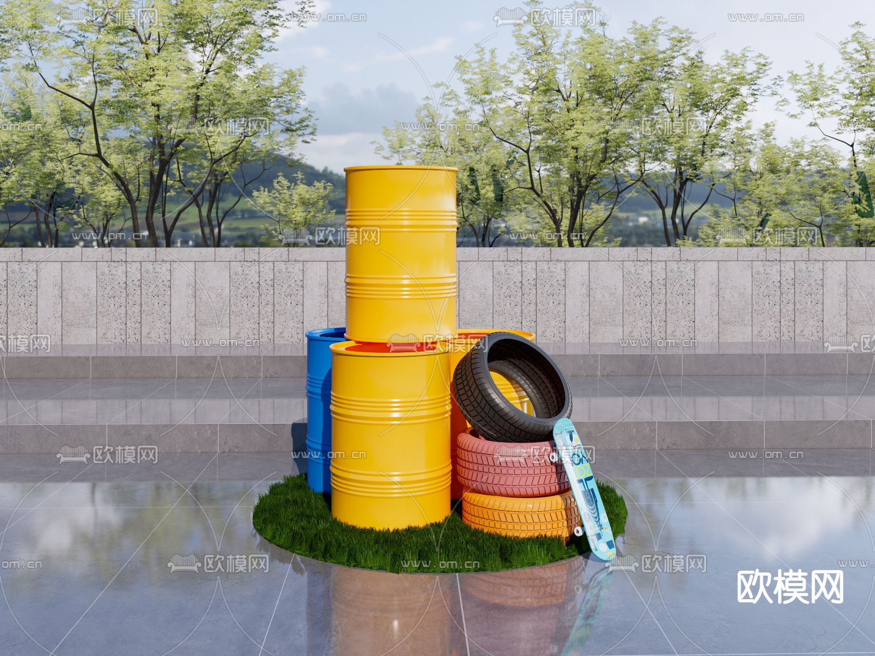 工业风油桶美陈su模型