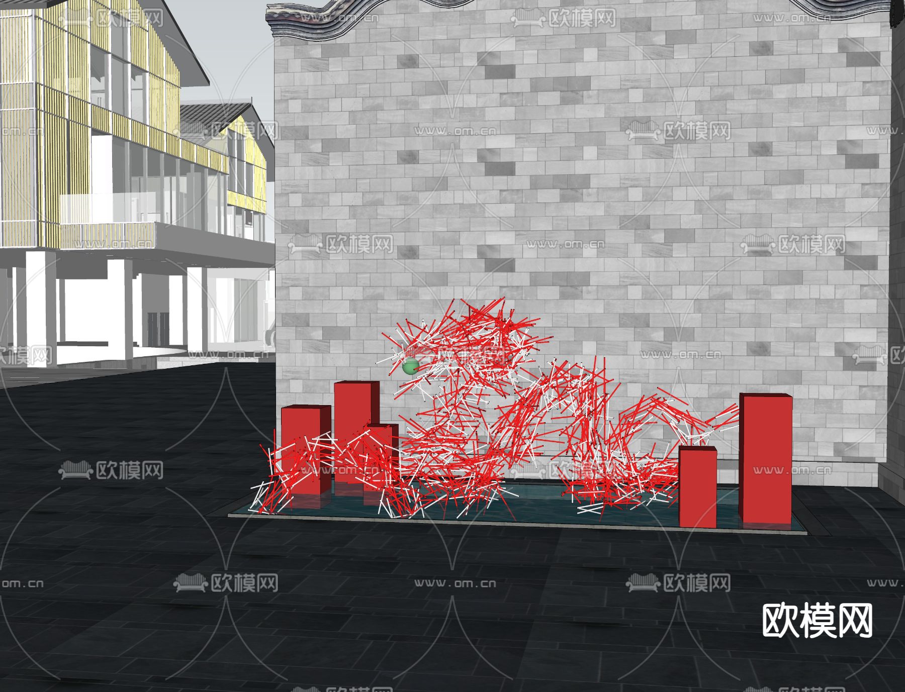 现代户外小品su模型