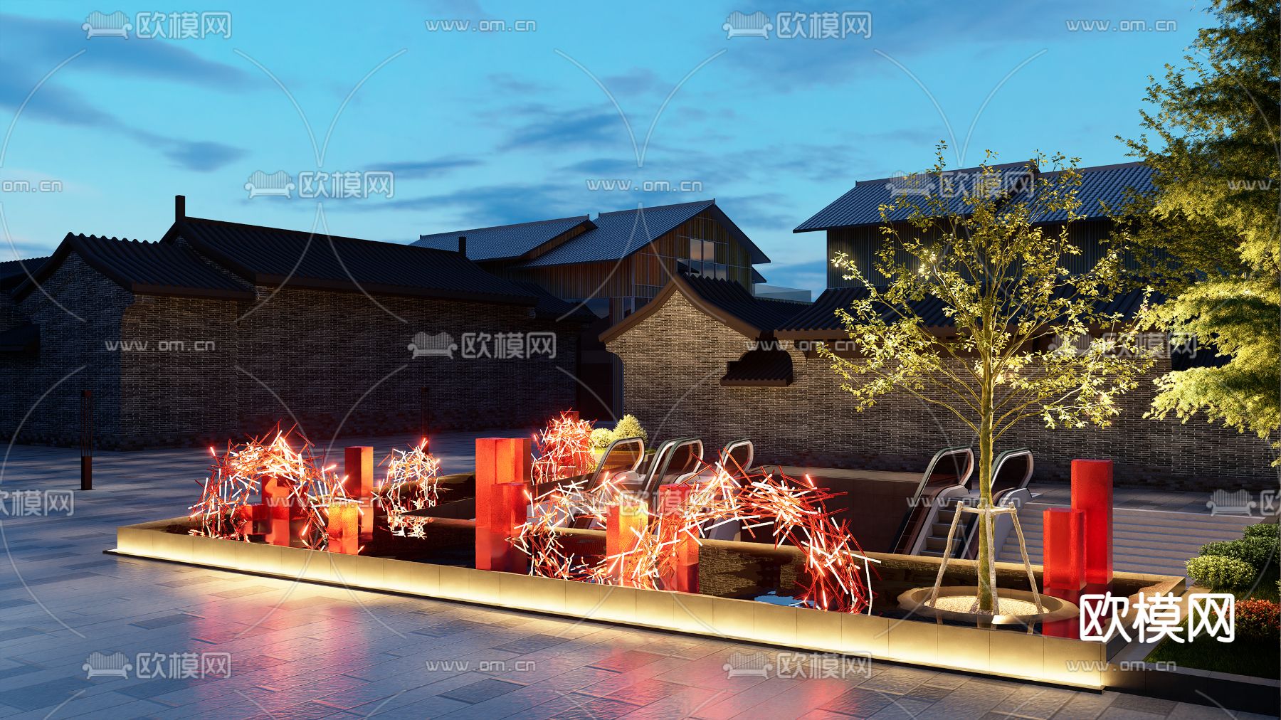 现代户外小品su模型