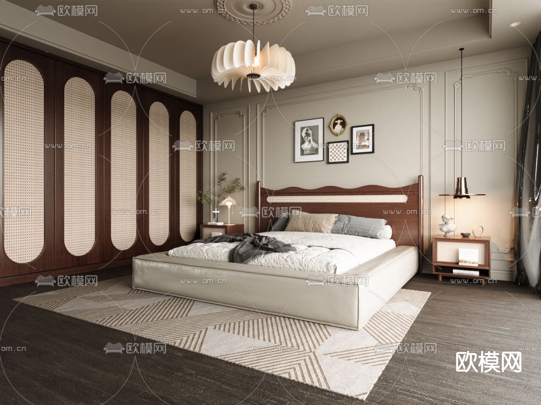 中古风卧室 主卧su模型下载（渲染图1）