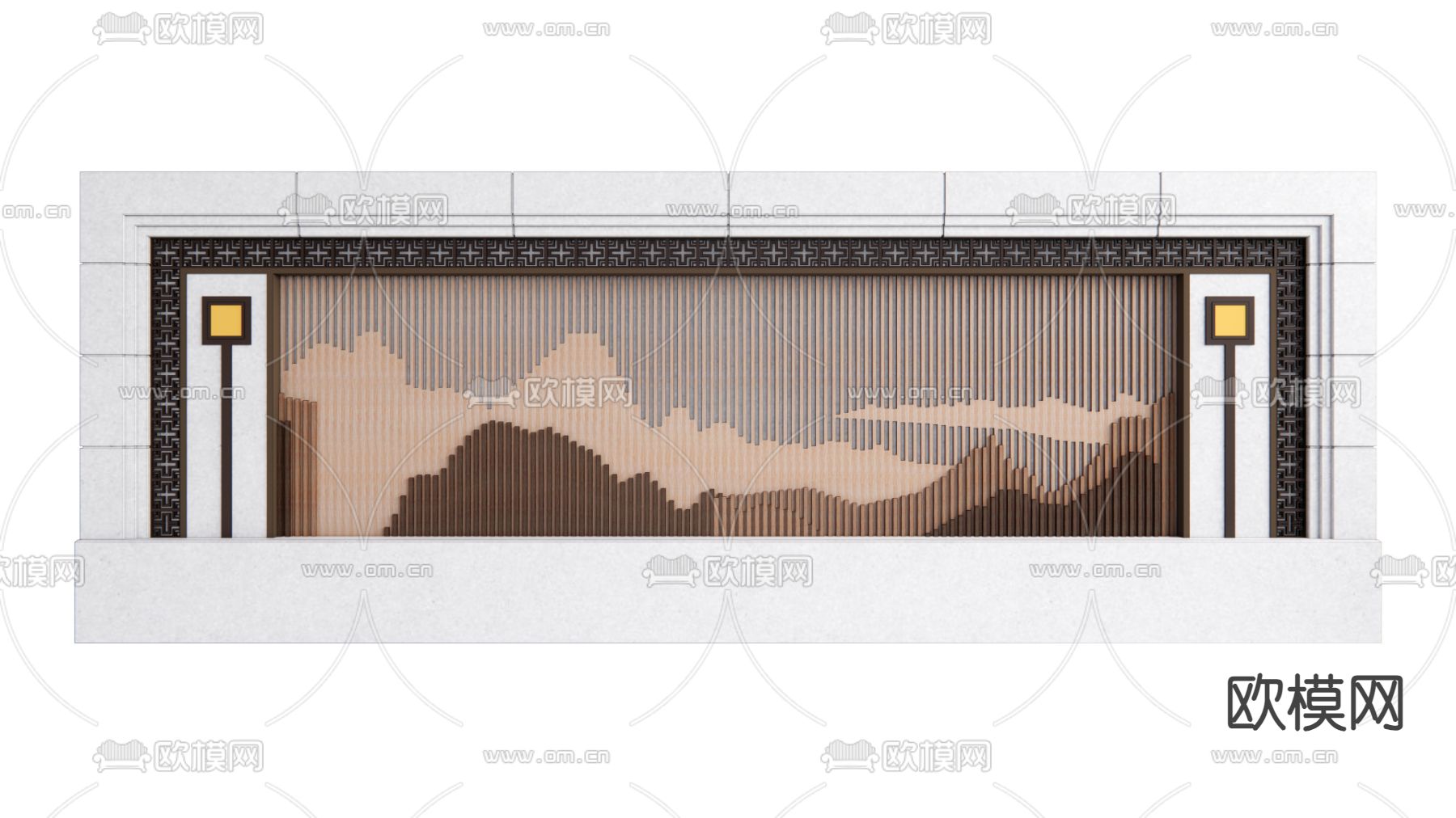 新中式景墙su模型下载（渲染图1）