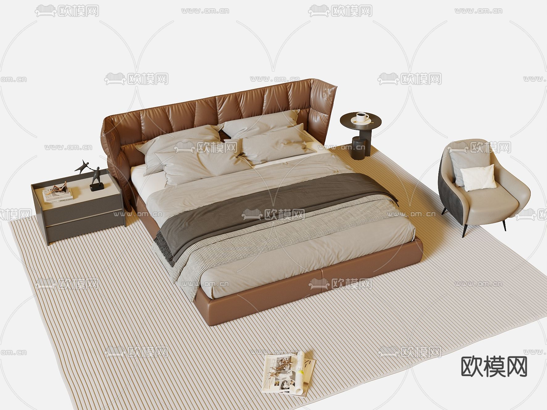 皮革双人床3d模型