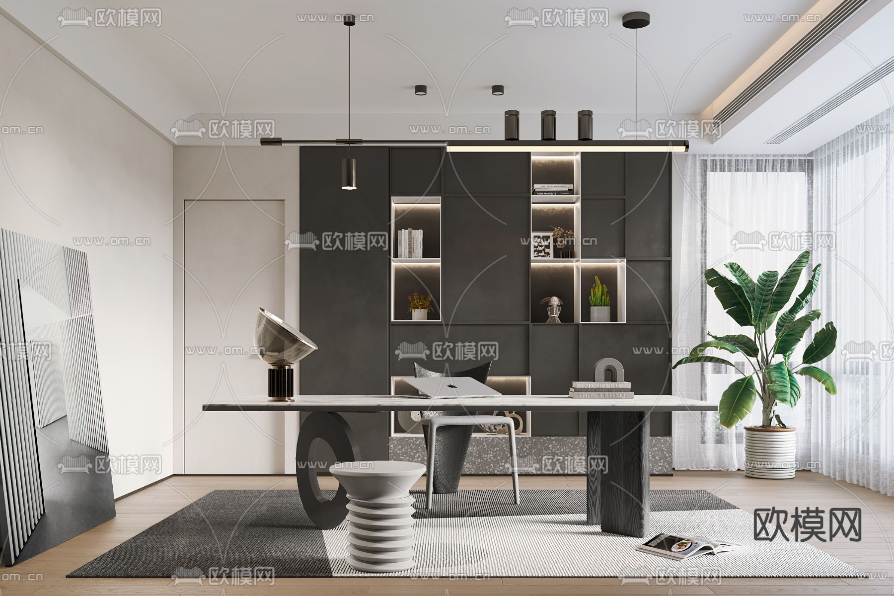 现代书房3d模型下载