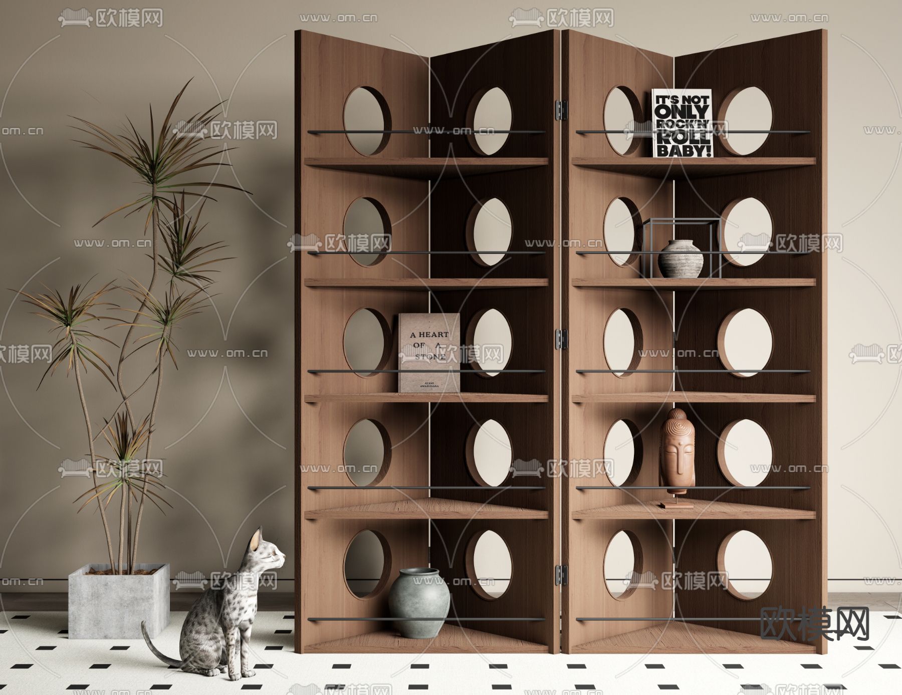 侘寂屏风隔断 折叠屏风su模型下载（渲染图1）