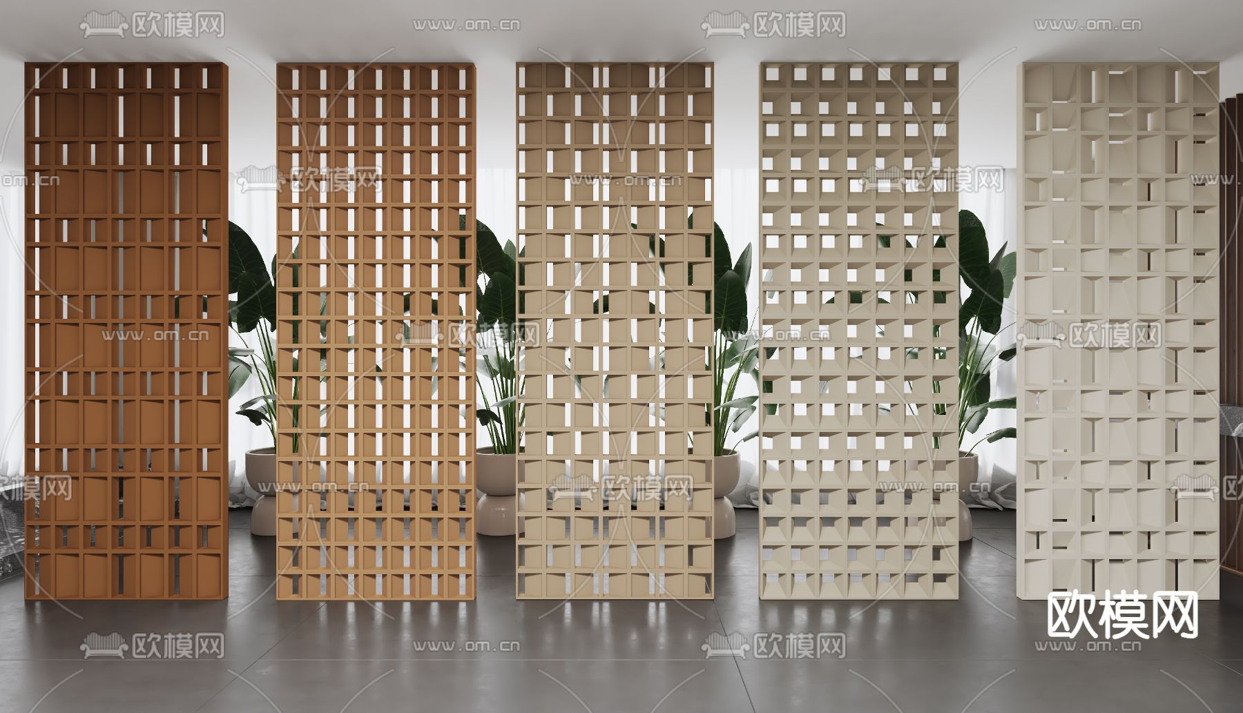 侘寂风水泥砖隔断su模型下载（渲染图1）