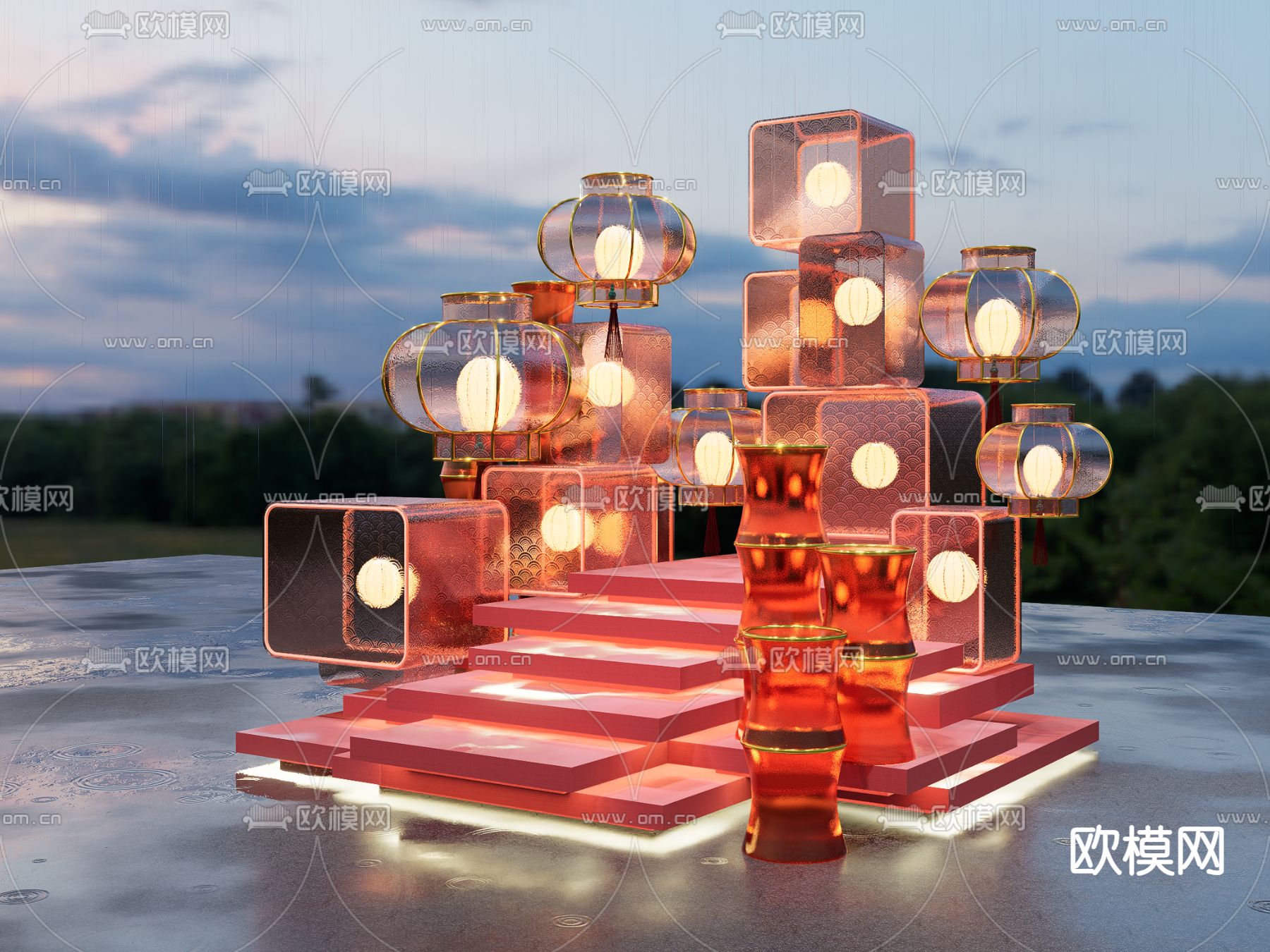 新中式灯笼美陈su模型