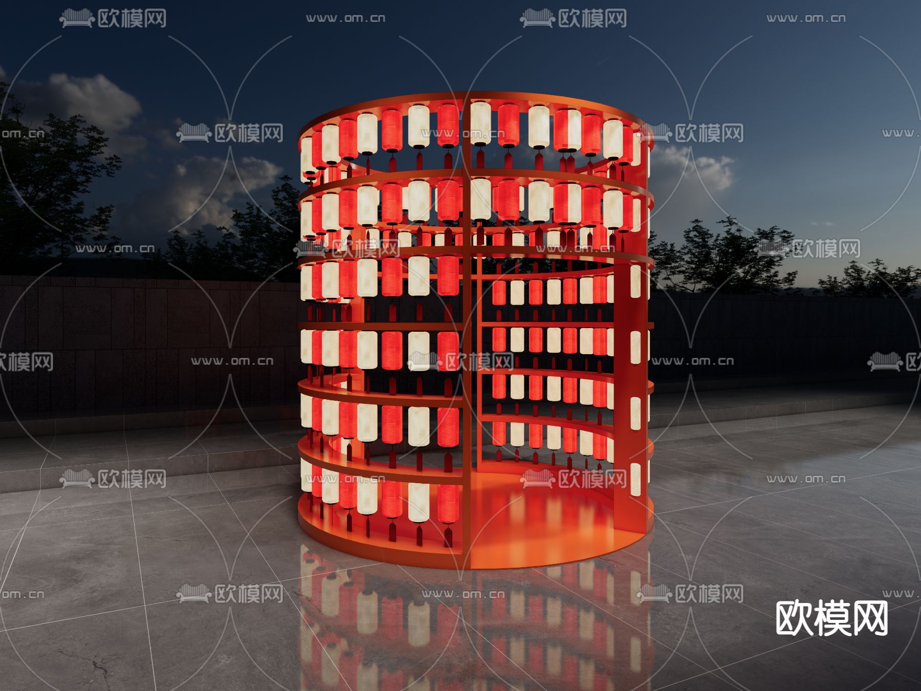 新中式商业美陈su模型