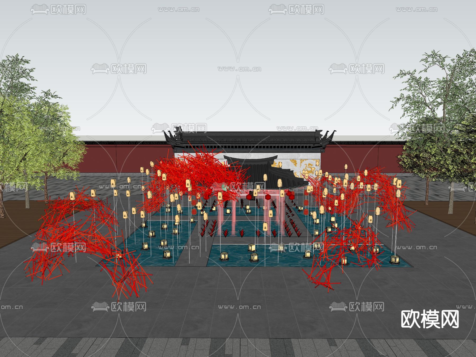 中式户外小品su模型