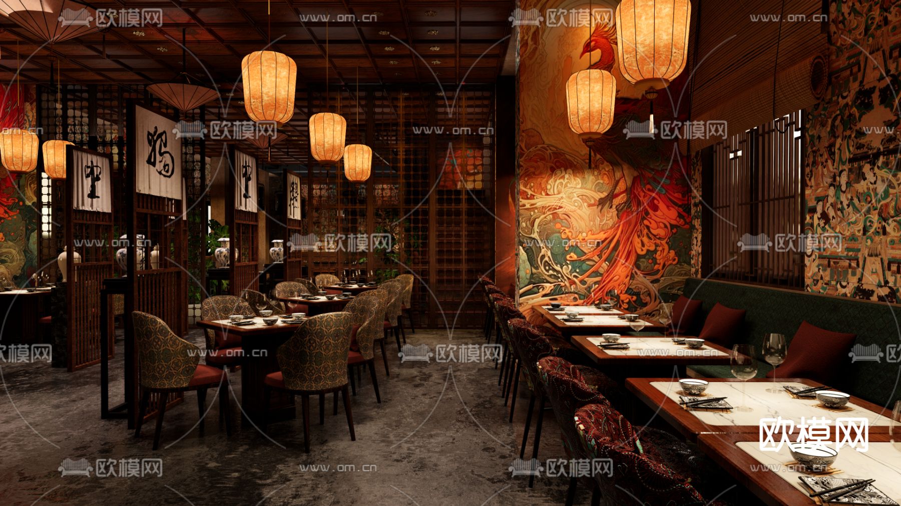 中餐厅su模型下载（渲染图1）