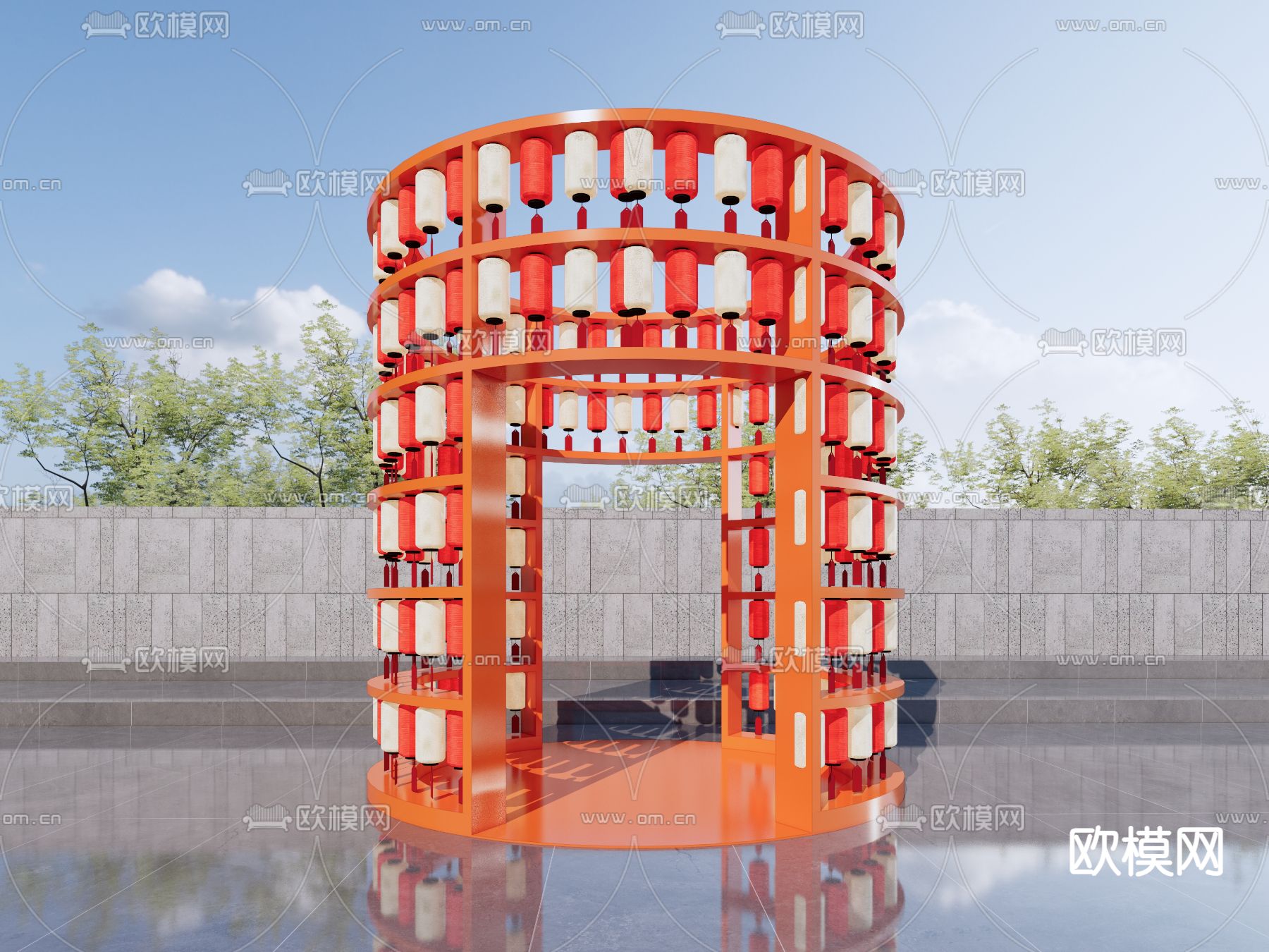 新中式商业美陈su模型