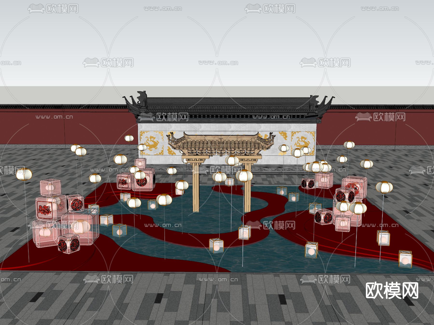 中式灯笼美陈su模型