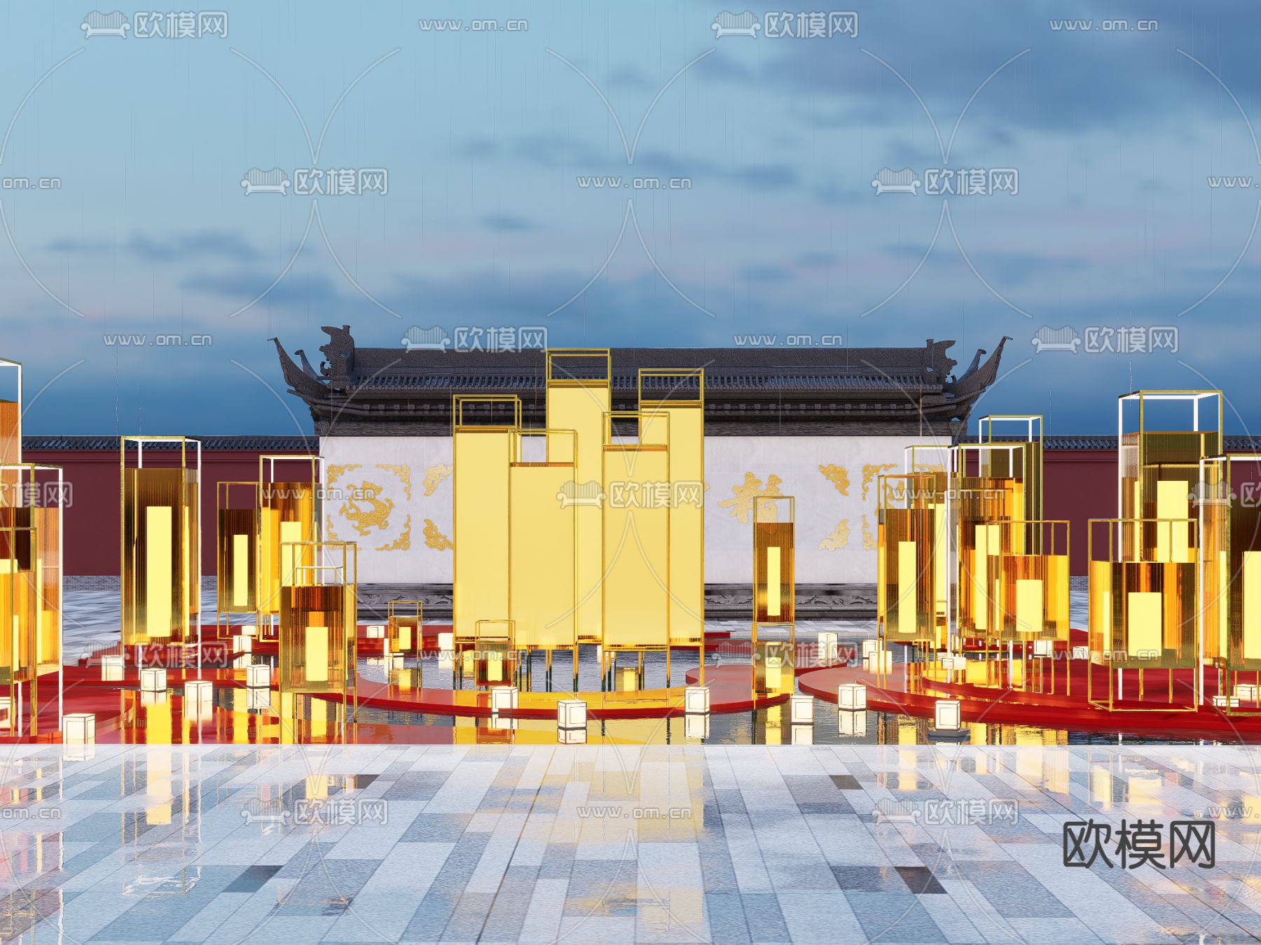 中式灯笼美陈su模型