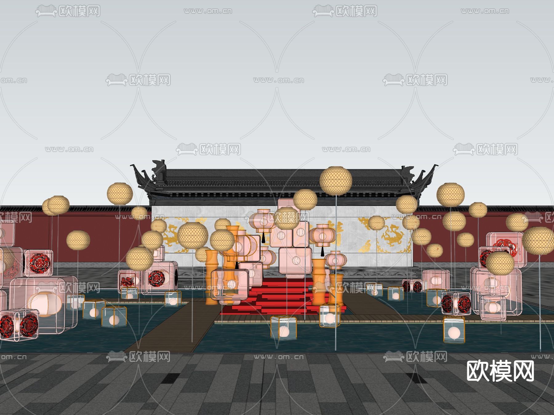 中式龙年美陈su模型