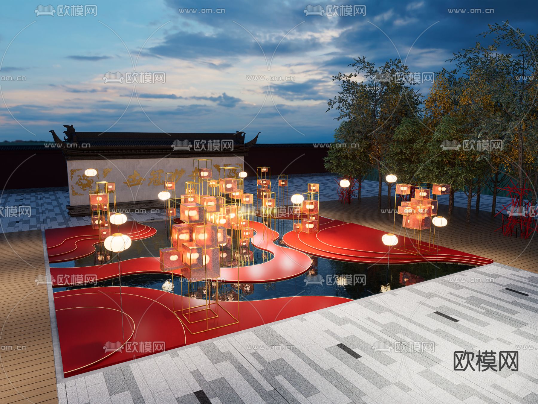 新中式户外小品su模型