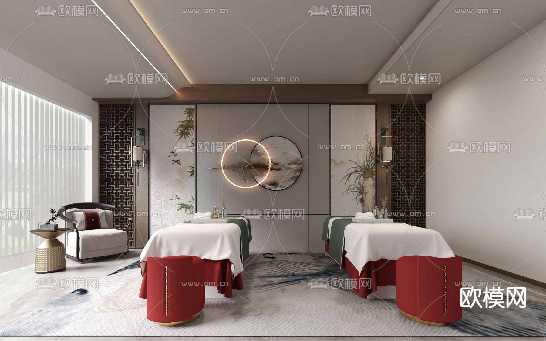 新中式美容护理间su模型下载（渲染图1）