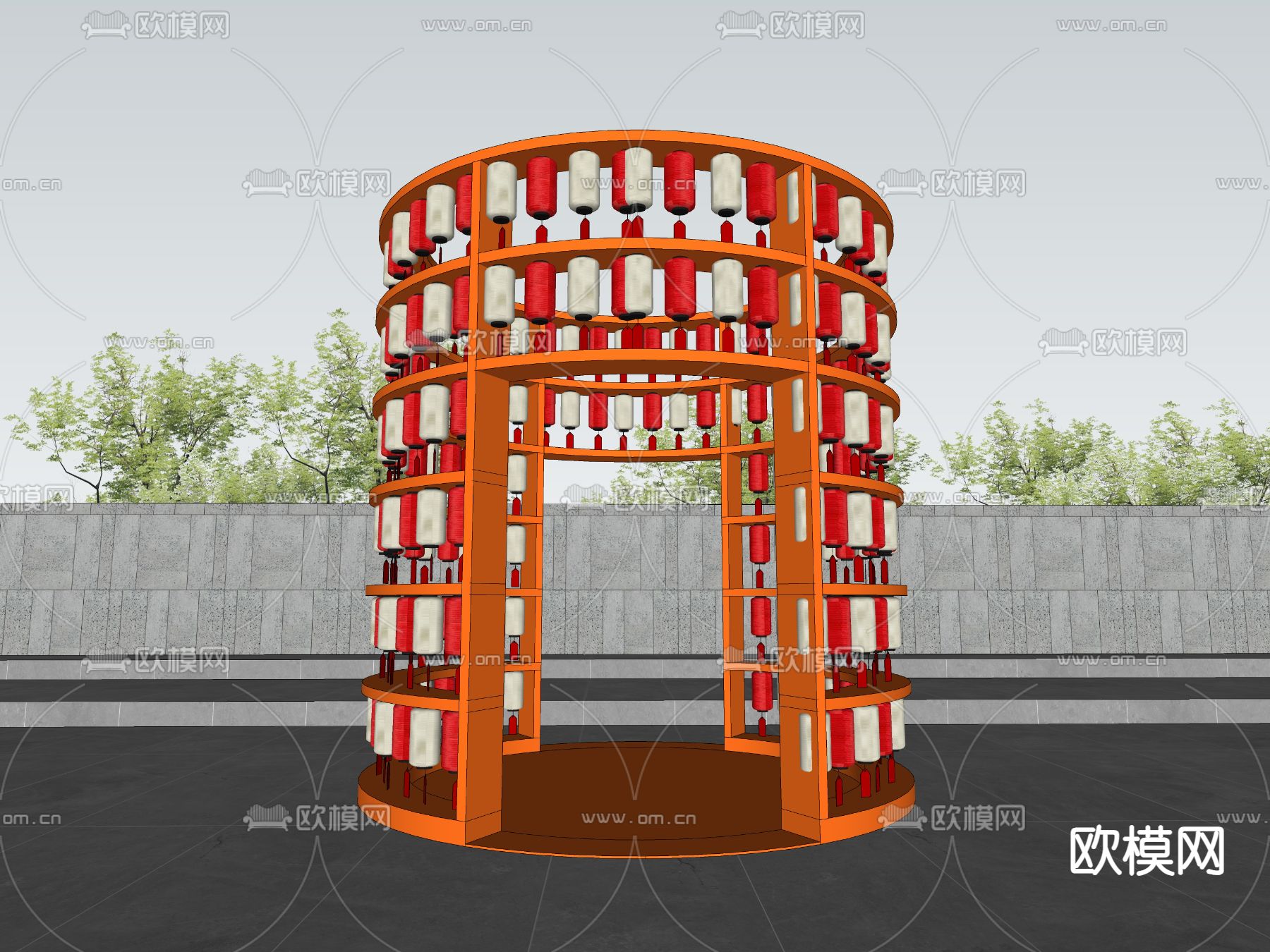 新中式商业美陈su模型