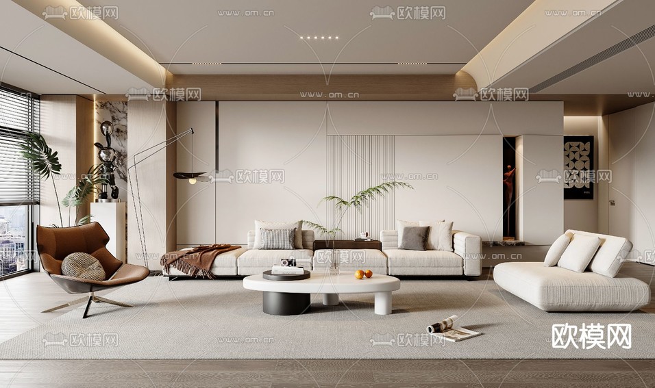 现代客厅3d模型下载