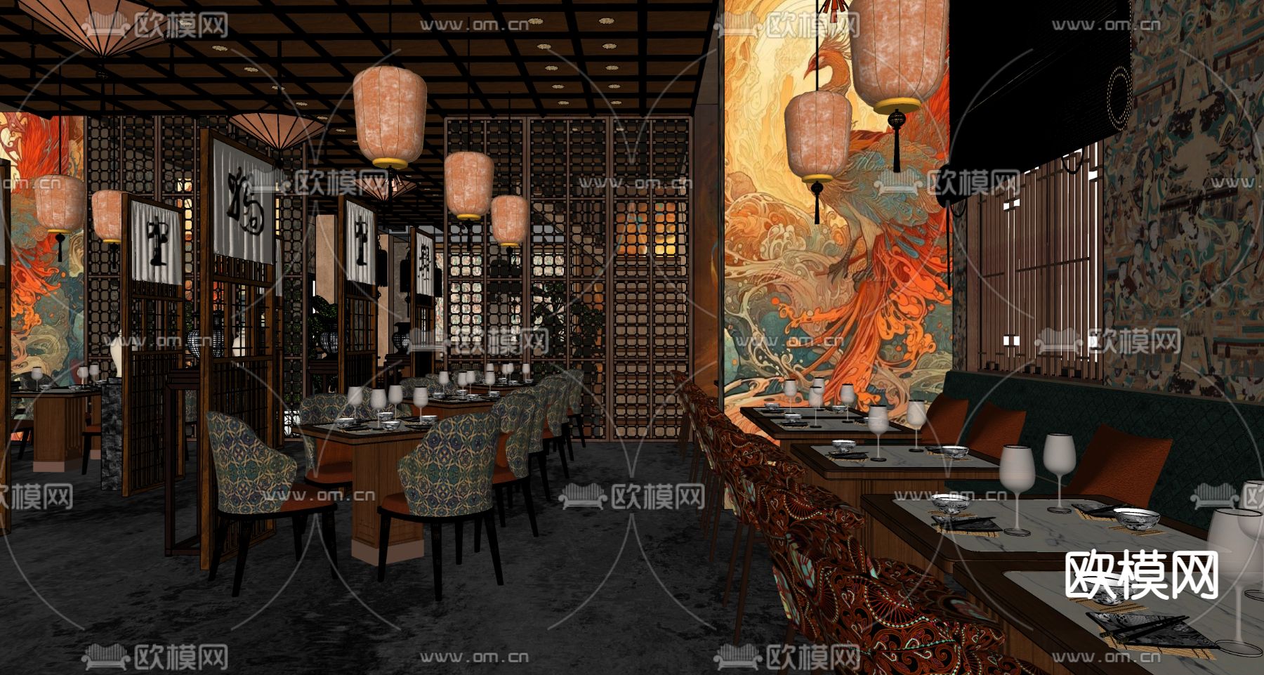 中餐厅su模型下载（渲染图2）