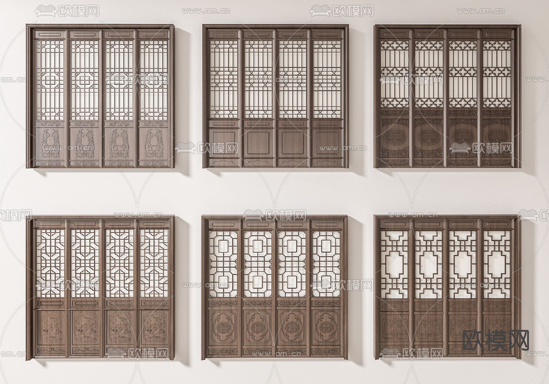 中式木门 花格门 雕花门 寺院门3d模型下载