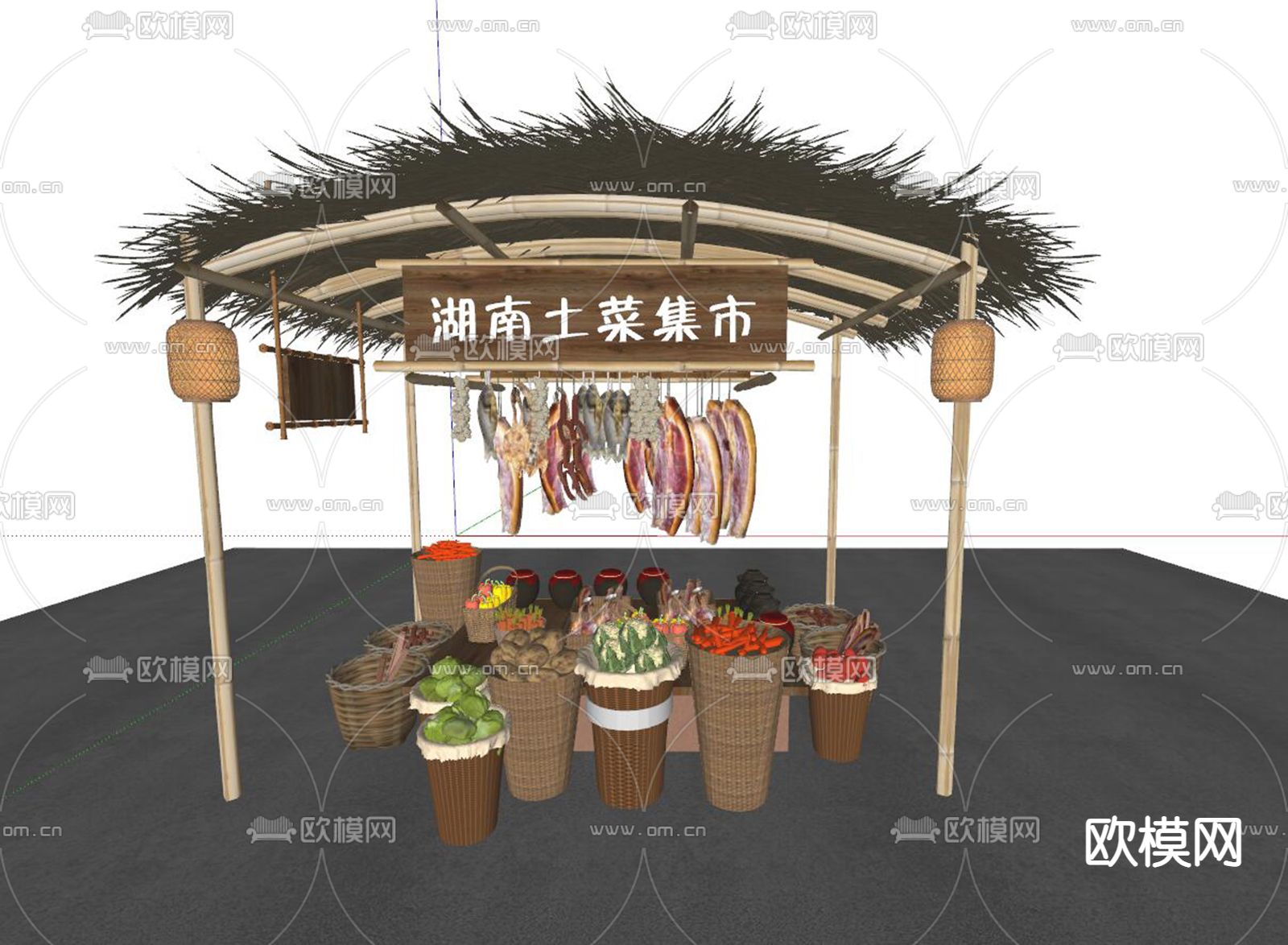 茅草摊位 蔬菜 农产品su模型下载（渲染图2）
