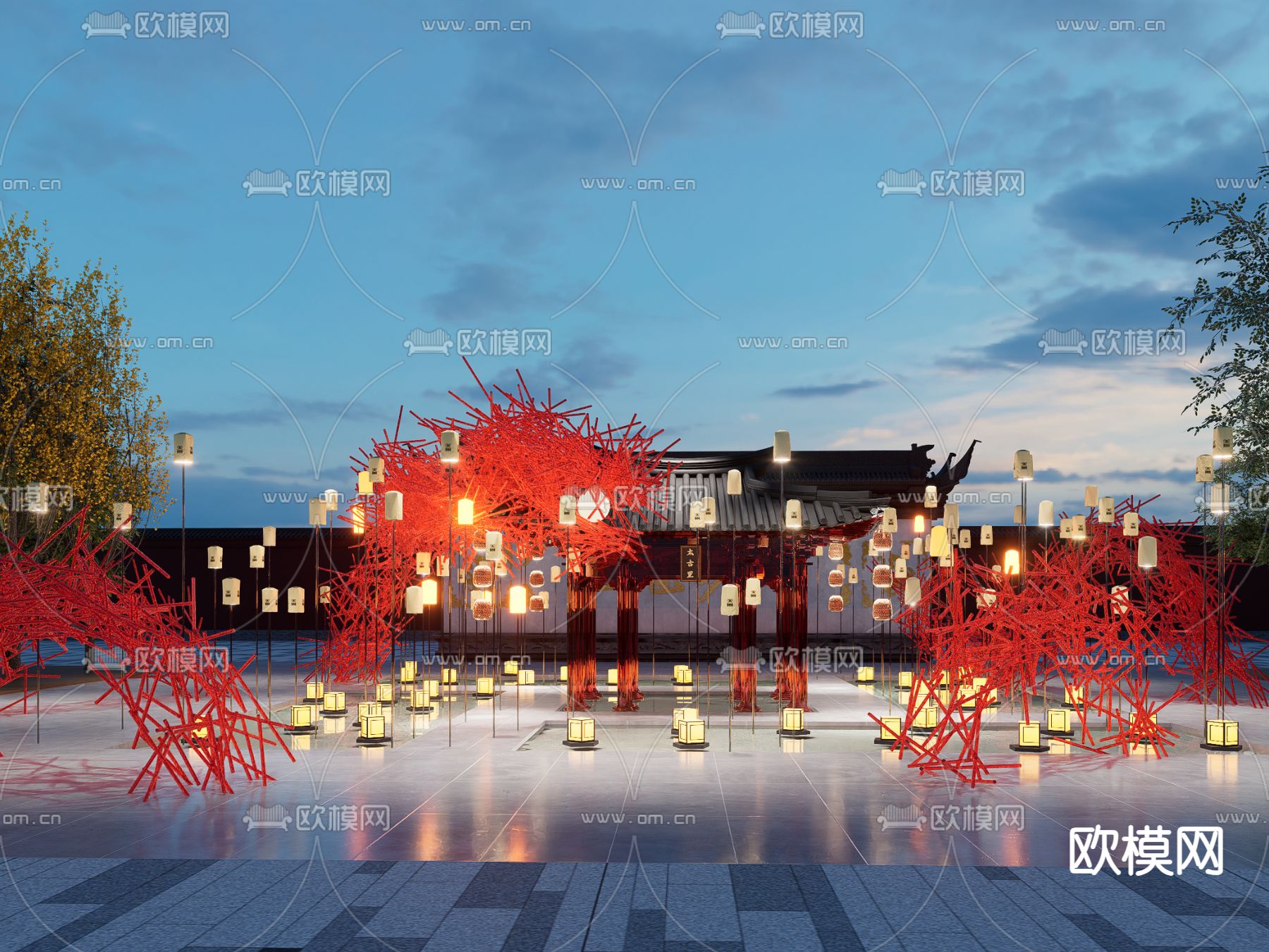 中式户外小品su模型