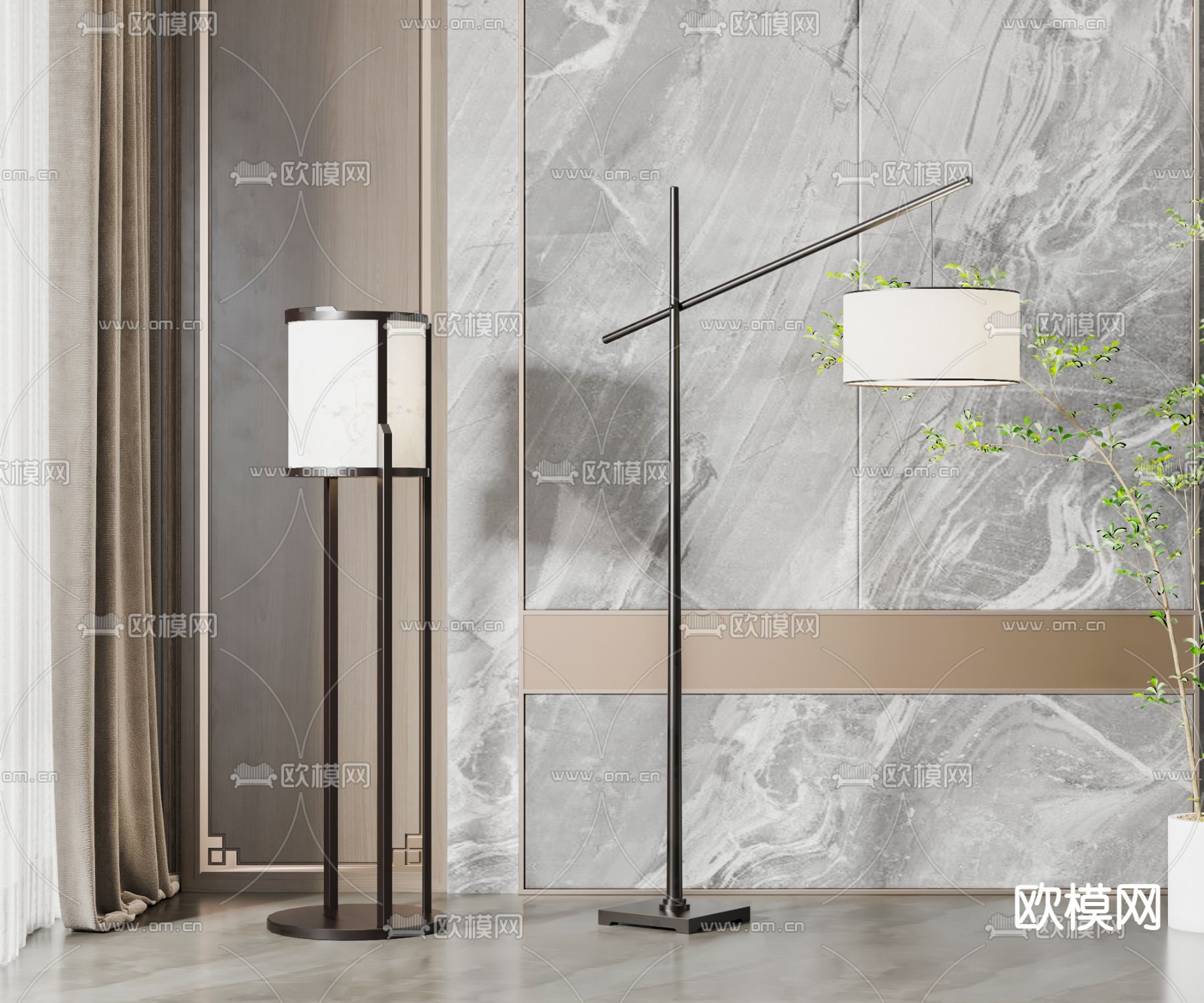 新中式落地灯su模型下载（渲染图1）