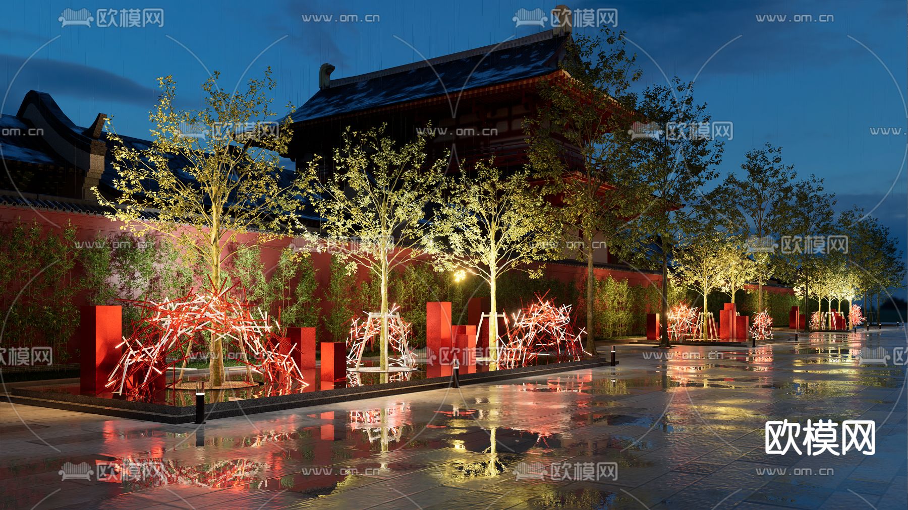 新中式户外小品su模型