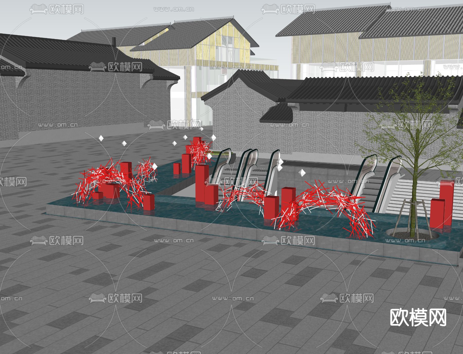 现代户外小品su模型
