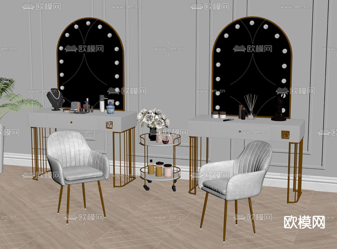 现代梳妆台su模型下载（渲染图1）