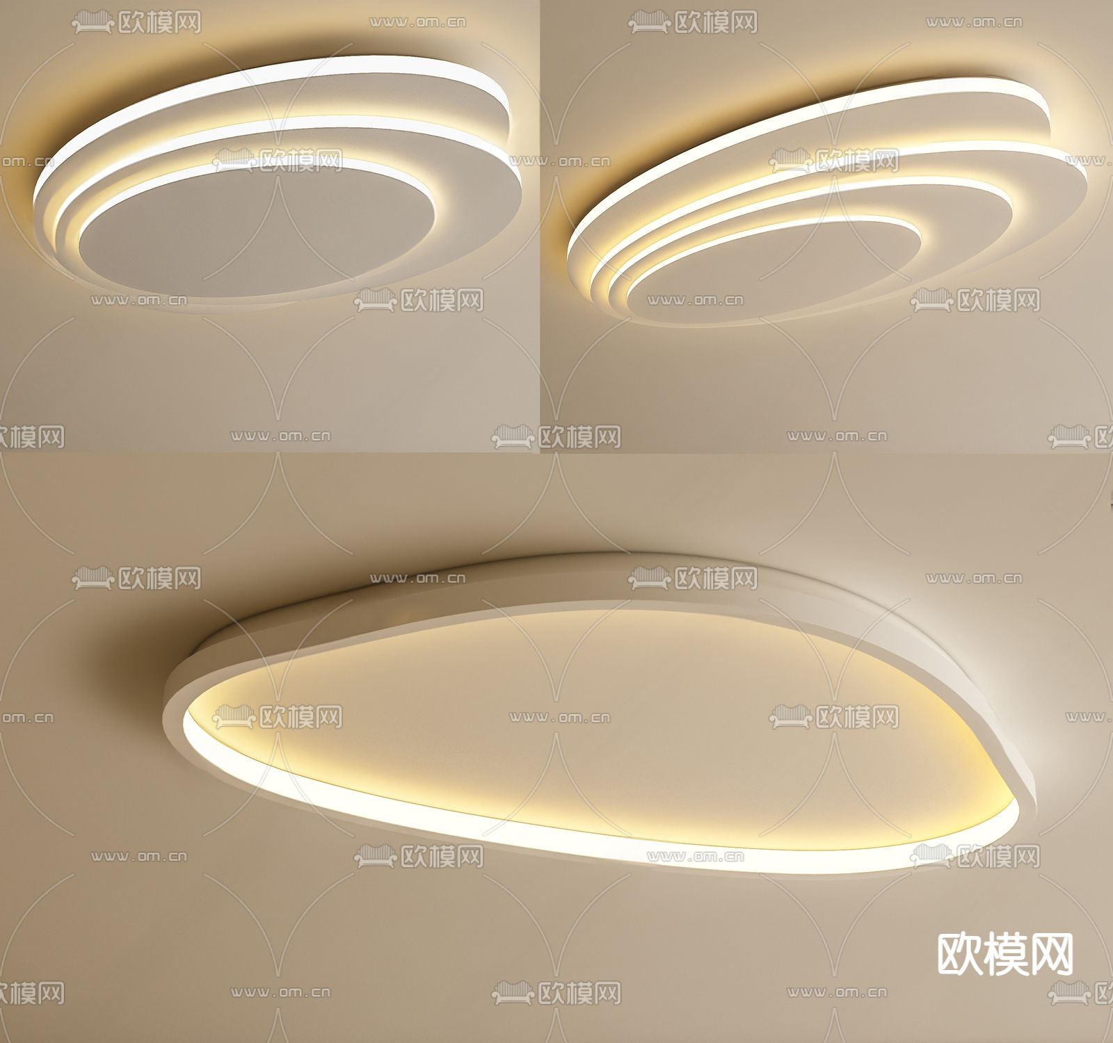 奶油风吸顶灯su模型下载（渲染图1）