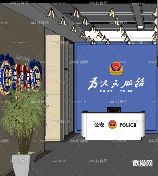 现代警察局su模型下载（渲染图2）