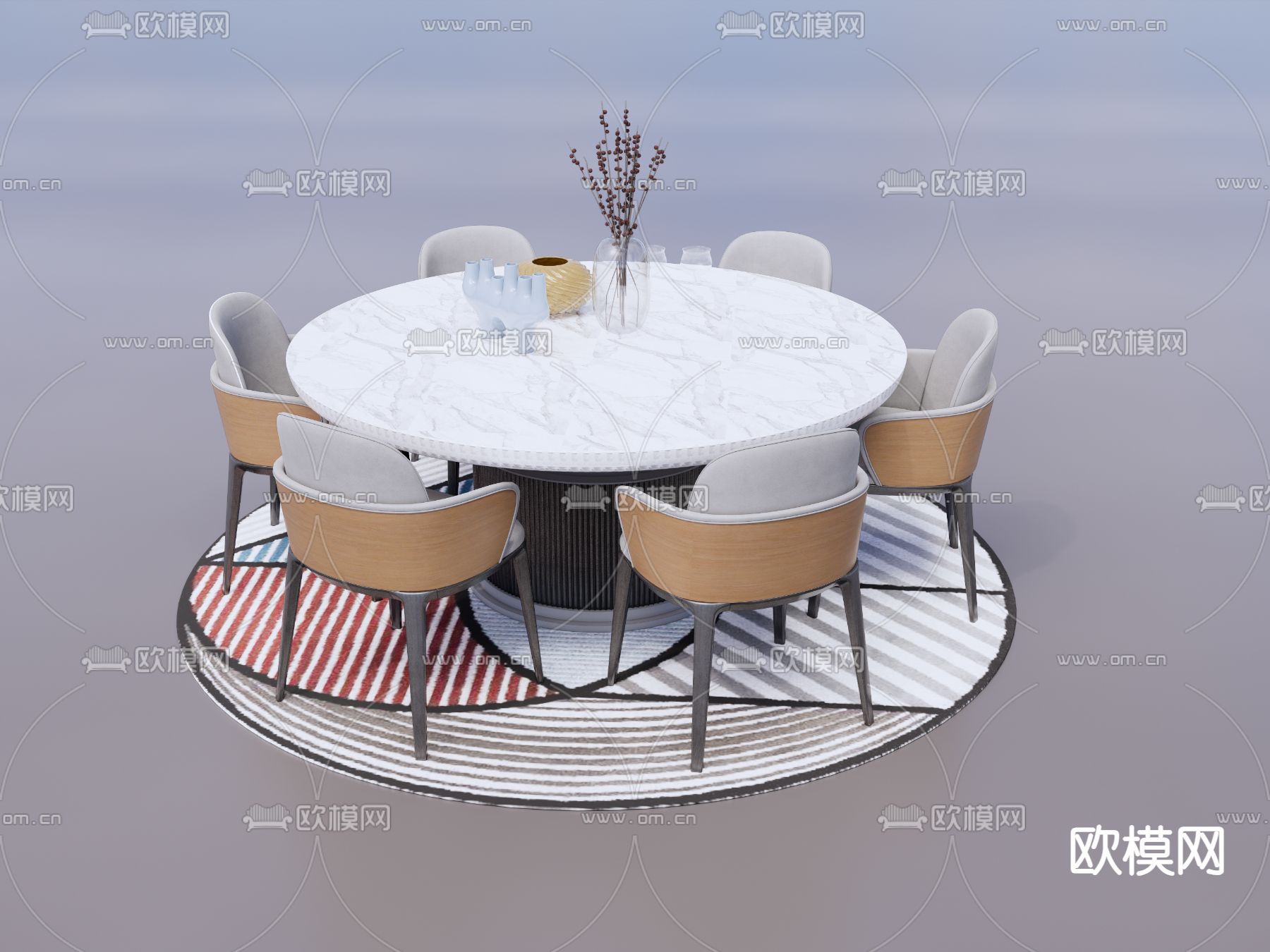 现代圆形餐桌su模型
