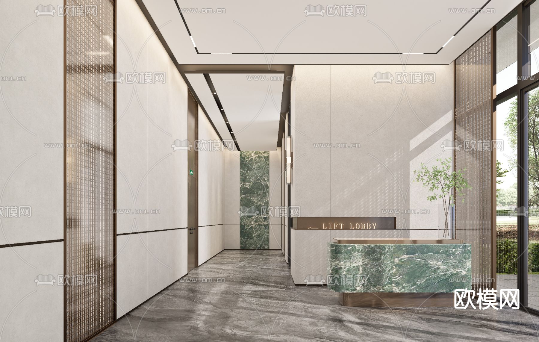 现代酒店大堂 电梯厅su模型下载（渲染图1）