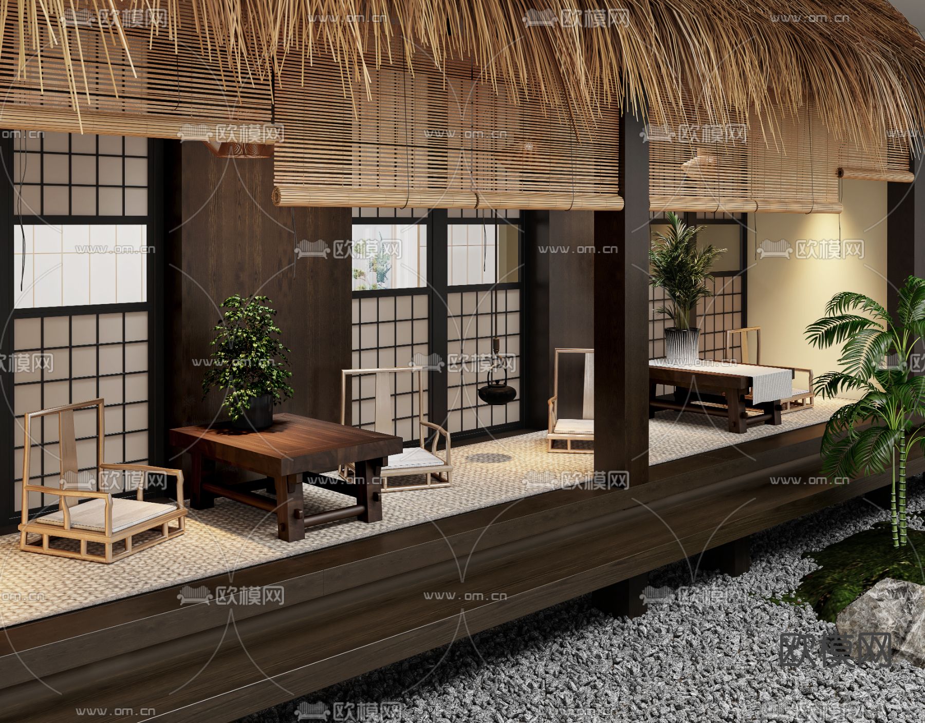 日式茶馆 廊道3d模型下载（渲染图1）